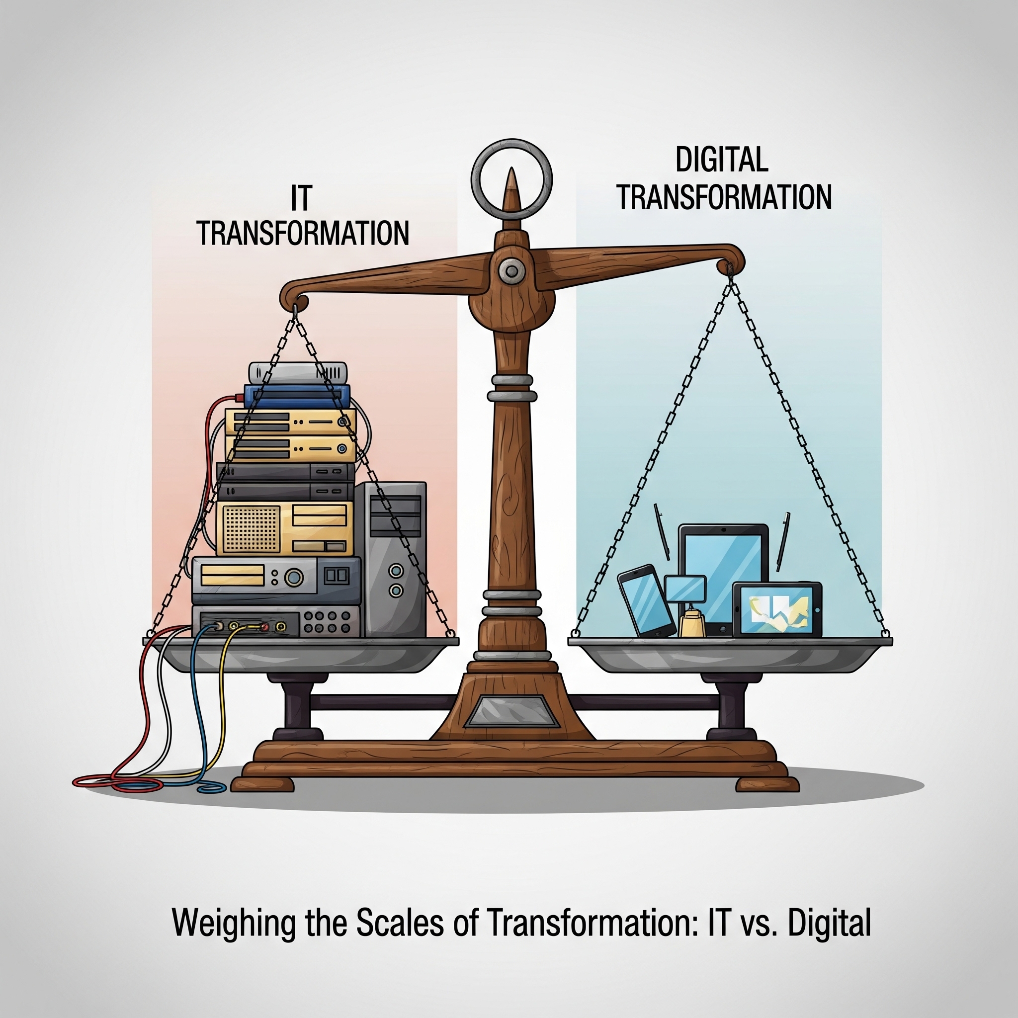 Balanceskålen flytter sig fra digital transformation til it transformation